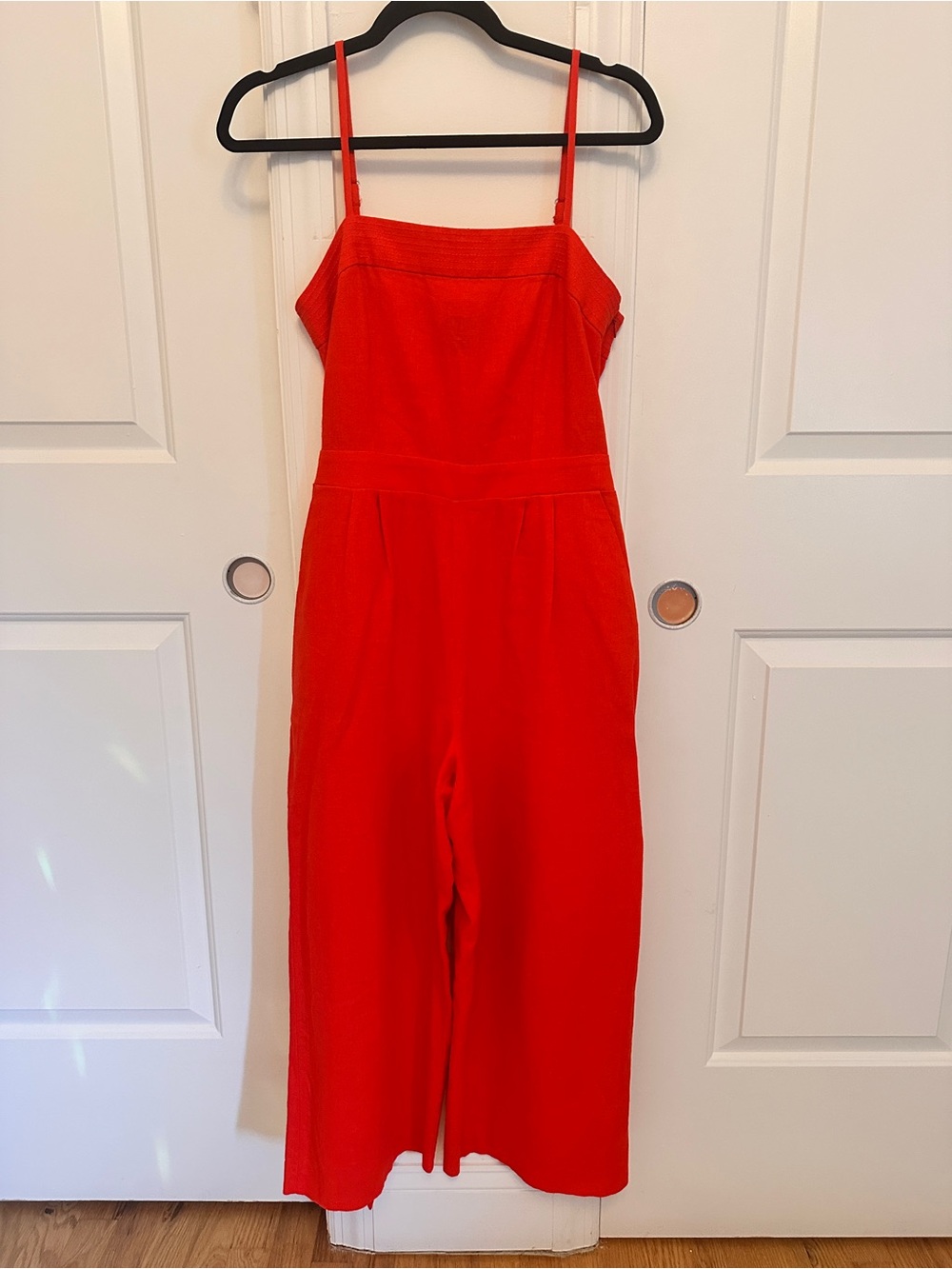 J. Crew Red Linen Blend Wide-Leg Cropped Jumpsuit